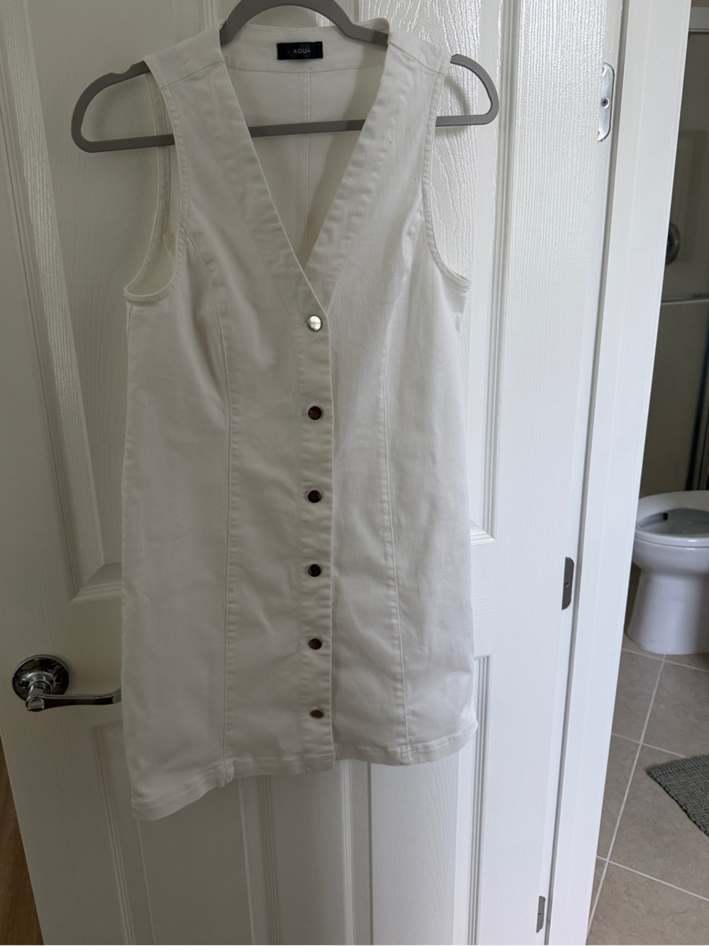 Aqua white Denim V‑Neck Button Mini Dress
